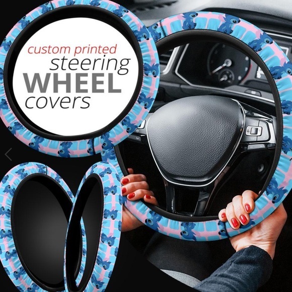 NWT LILO & STITCH Blue and Pink Floral Steering Wheel Cover - Picture 1 of 4